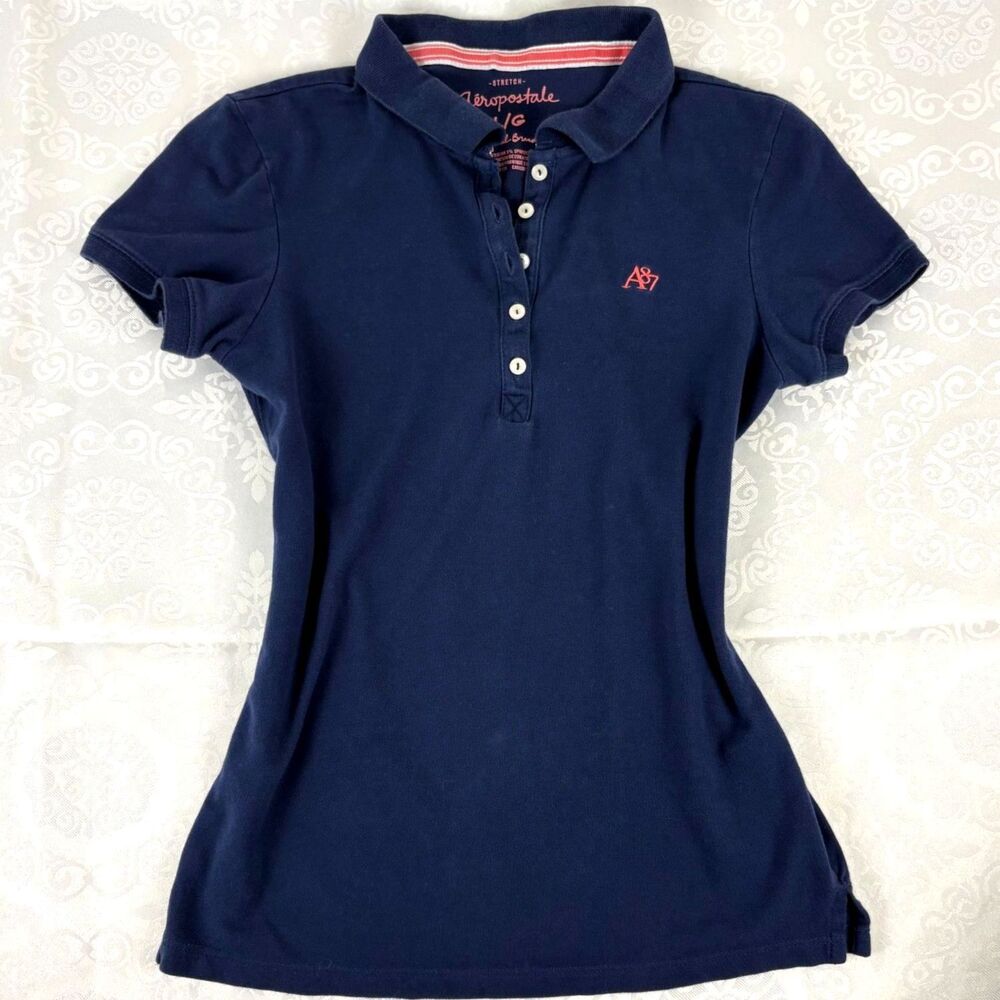 Aeropostale Polo Y2K Logo Spellout Navy and Pink Preppy Vintage McBling Large